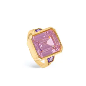 Anillos con piedras con gema talla esmeralda tono rosa