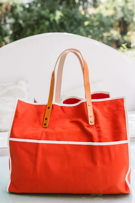 BOLSO DE LONETA DE ALGODóN CON ASAS DE PIEL  NARANJA CAROLINE