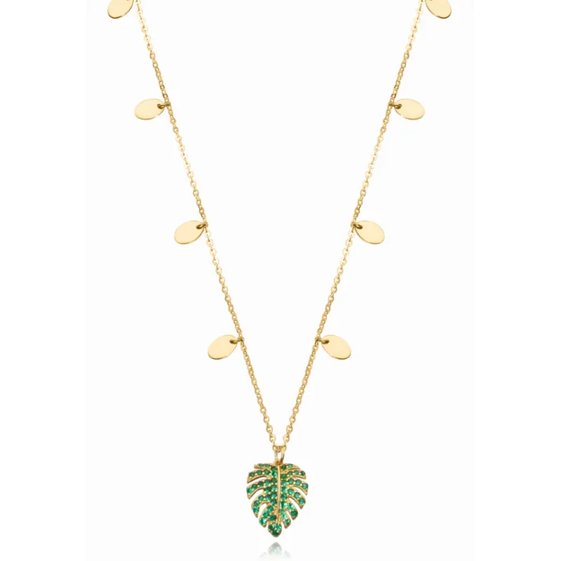 COLLAR VICEROY ELEGANT PLATA DORADO HOJA PIEDRAS VERDES 13043C10032