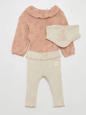 Conjunto de 3 piezas: body + legging + babero - BEIGE