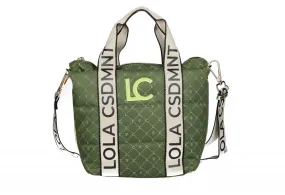 Mini Shopper Nilon Kaki Estampado Monograma Asas Beige