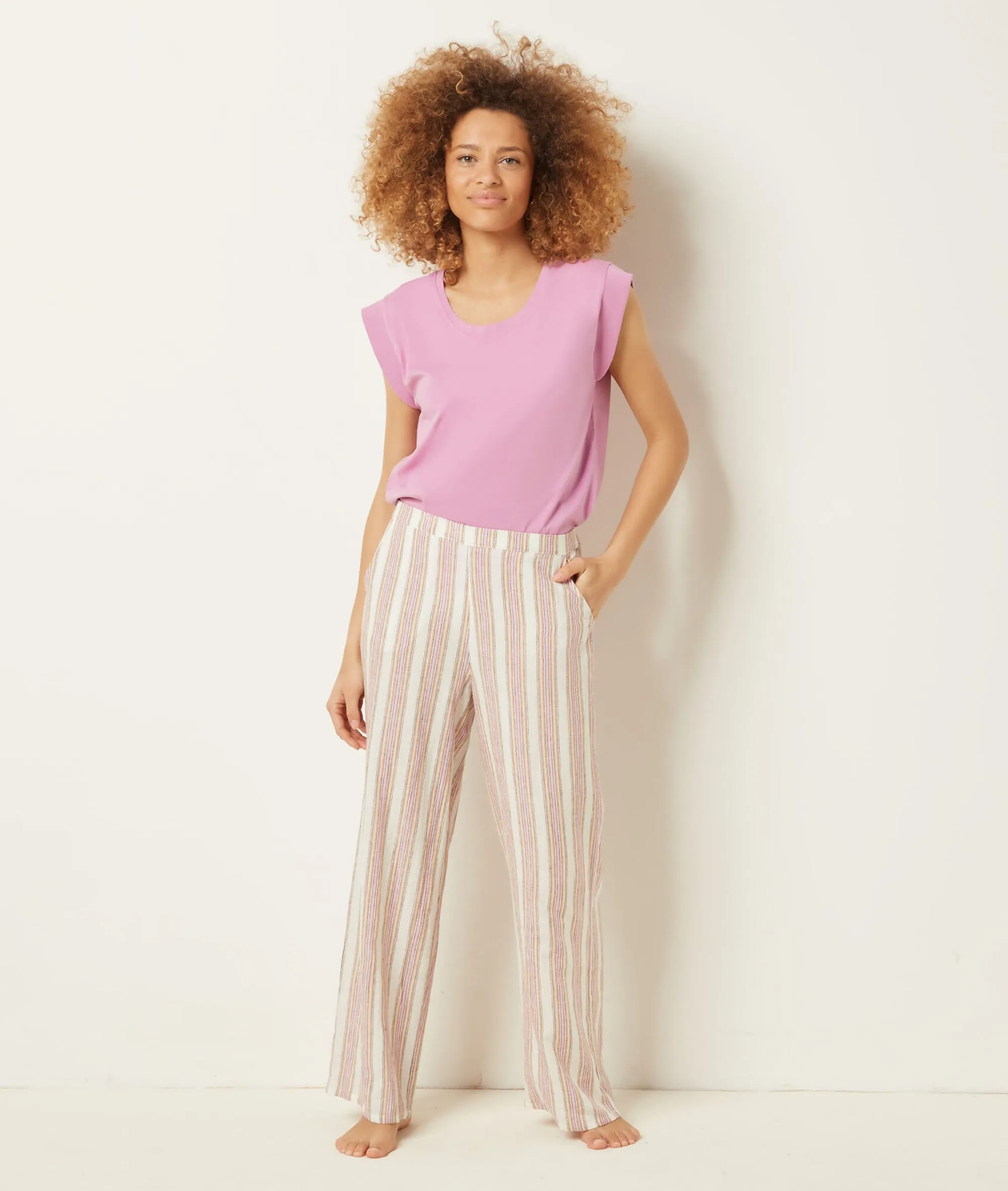 PANTALóN ESTAMPADO DE RAYAS ULYSSE ROSE  ETAM