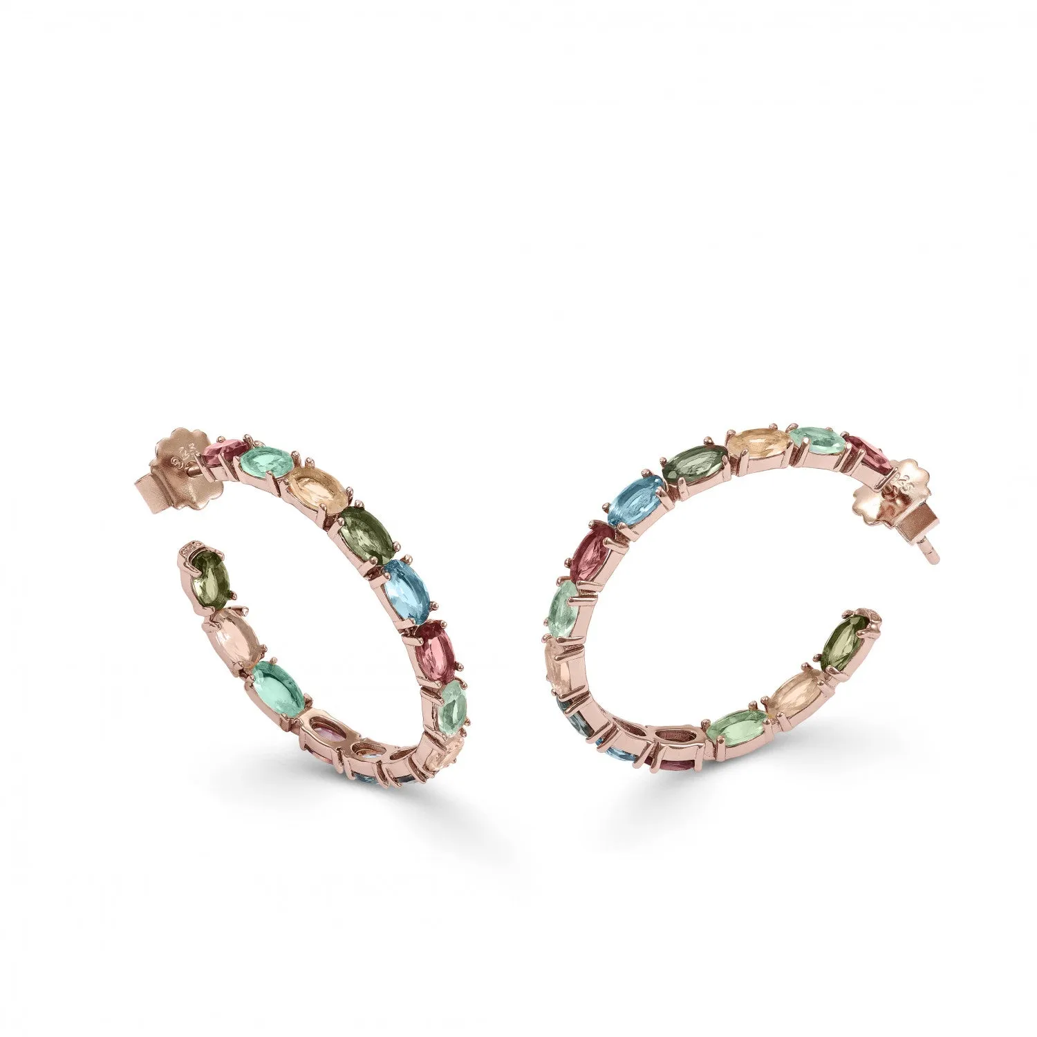 Pendientes aros con piedras de talla oval diseo multicolor
