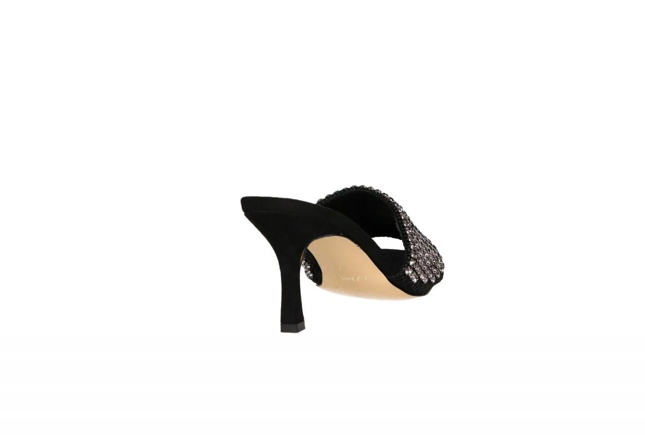 Pinky Nobuck Negro Tira Ancha Brillantes Tacon Alto