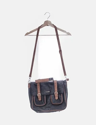 Pull&Bear Bolso satchel azul marino correas marrones