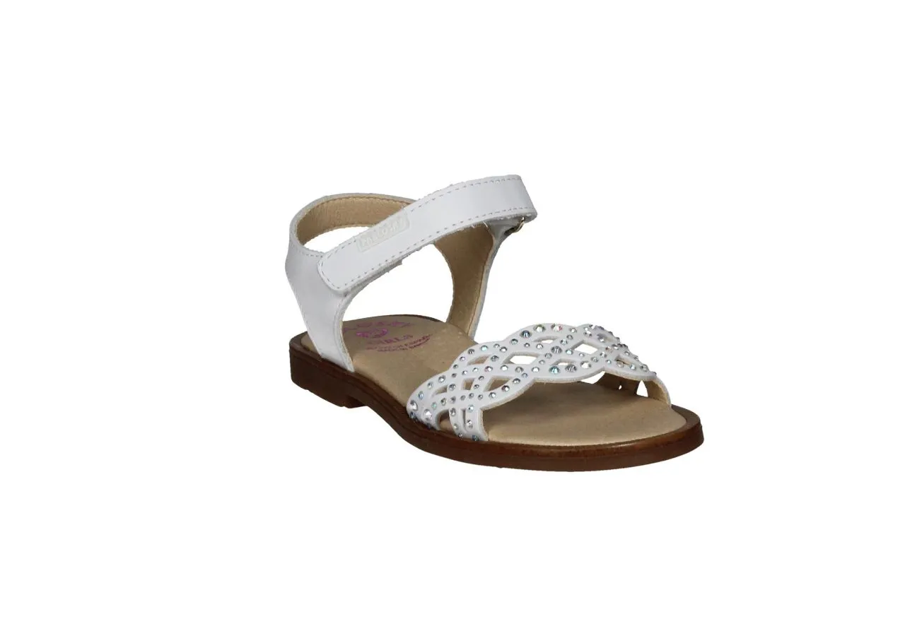 Sandalia Piel Velcro Blanco Pala Enrejado Brillantes