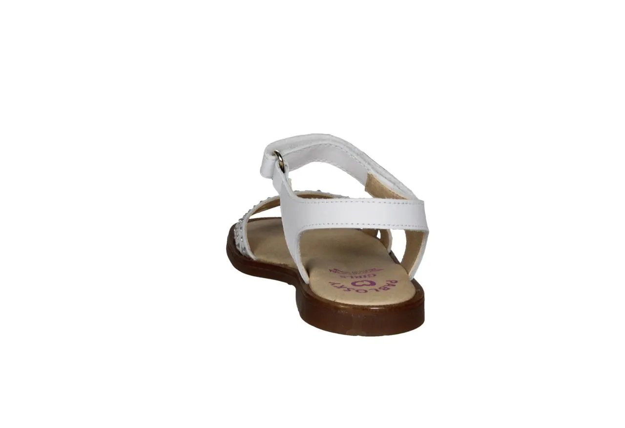 Sandalia Piel Velcro Blanco Pala Enrejado Brillantes