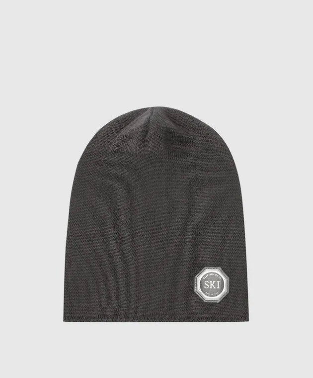 Stefano Ricci Children's dark gray cashmere hat with emblem