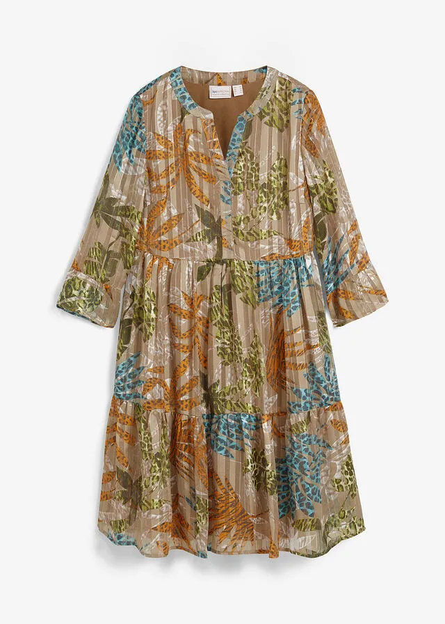 Vestido con estampado de hojas Caqui nuevo/turquesa estampado