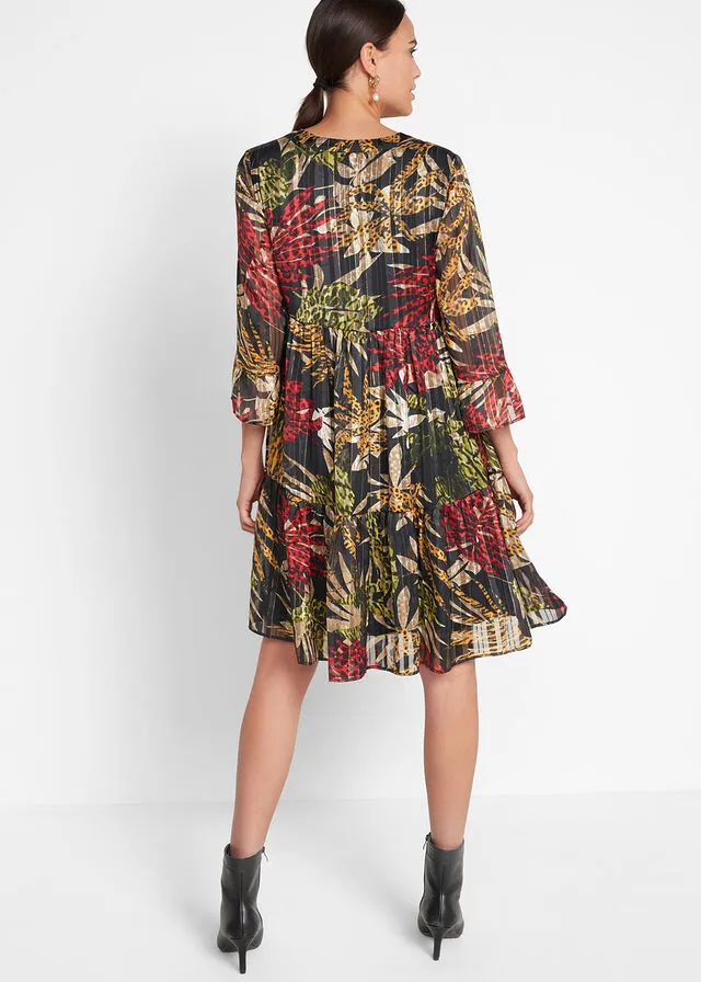 Vestido con estampado de hojas Caqui nuevo/turquesa estampado