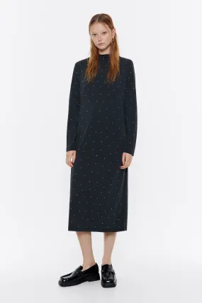 Vestido fluido piedras multicolores negro